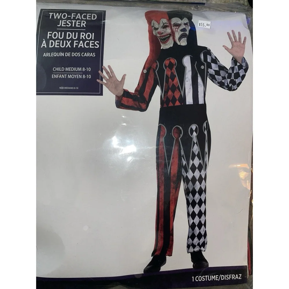 Two-Faced Jester Evil Clown Circus‎ Carnival (M) 8-10 Halloween Child Costume - Picture 7 of 13